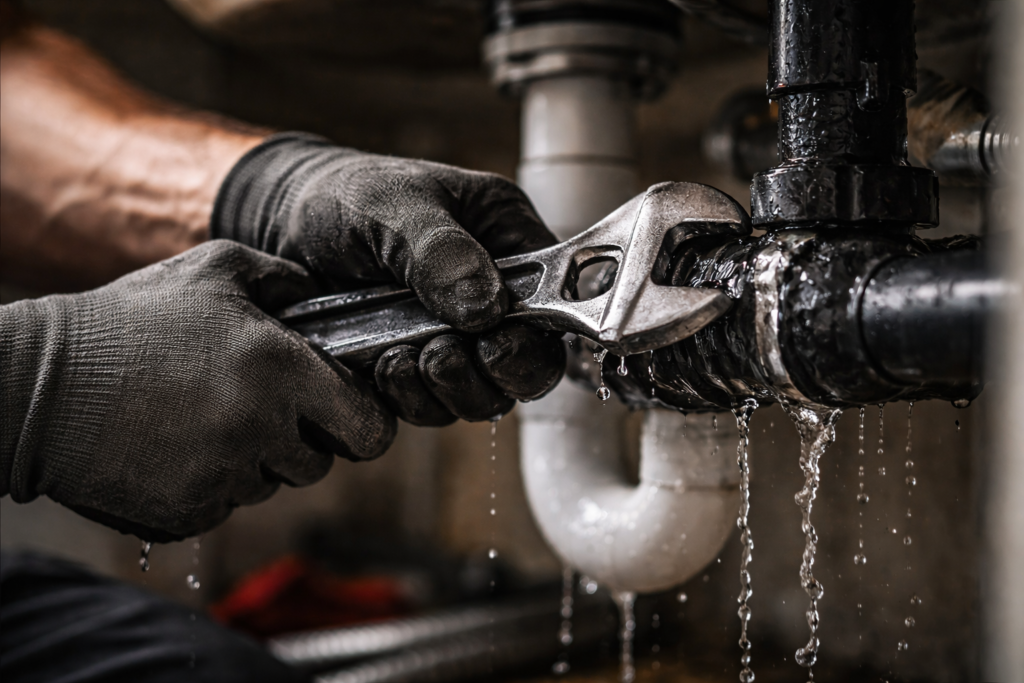 plumber fixing a leaking pipe plumber fixing a leaking pipe