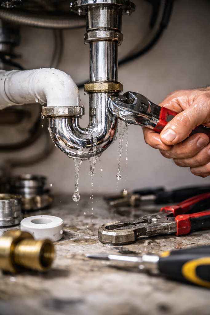 plumber fixing a leaky pipe plumber fixing a leaky pipe